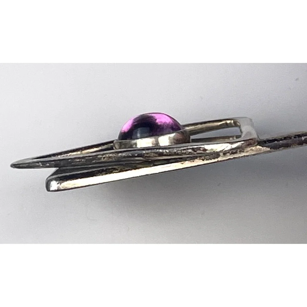Sterling Silver Modernist Necklace Natural Amethyst Studio Artisan 33.9g 1973